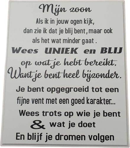 Tekstbord - spreukenbord - quote - zoon - opkikker