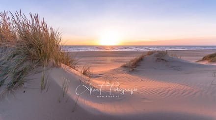 Canvas Schilderij, Foto op Canvas, Zon,Zee, Duinen Formaat: (90x60cm)