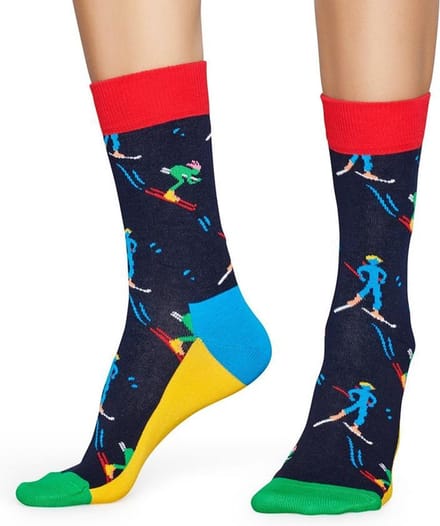 Happy Socks Ski Sok | Maat 36-40 | Donkerblauw met multi multicolor | SKI01-6500 | voor de echte skiër