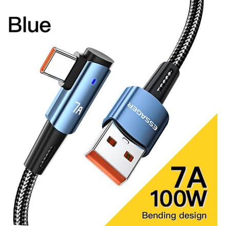 ESSAGER USB-C Kabel 6A QC 66W Super Snel Laden 2m Zwart