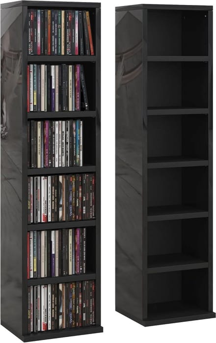 Set van 2 CD & Blu-Ray Opbergrekken met Verstelbare Planken in Hoogglans Zwart