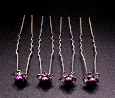 Haarpinnen kleine paarse parel met 5 strass punten