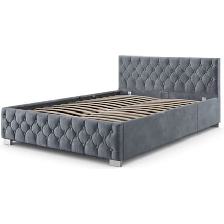 Gestoffeerd Bed Nizza - 120 x 200 cm - Grijs - LED Verlichting & Bedlade
