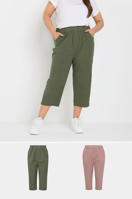 Yours 2Pack Olijfgroene En Roze Cropped Broeken Van Verkoelend Katoen Size 48