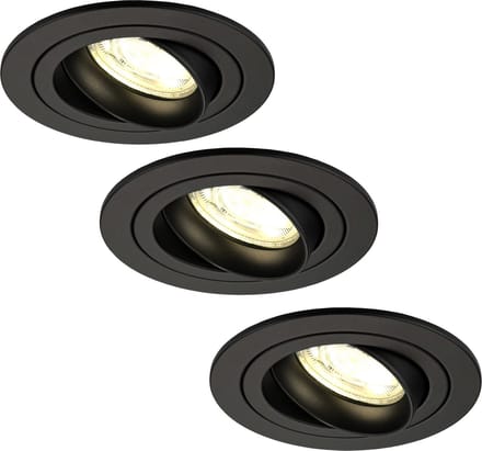 Ledvion - 3X LED Inbouwspot Tokyo - Zwart - Dimbaar - 3W - 2700K - Ø92 mm