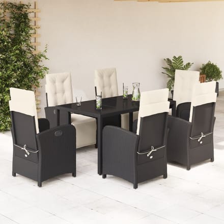 vidaXL - 7-delige - Tuinset - met - kussens - poly - rattan - zwart