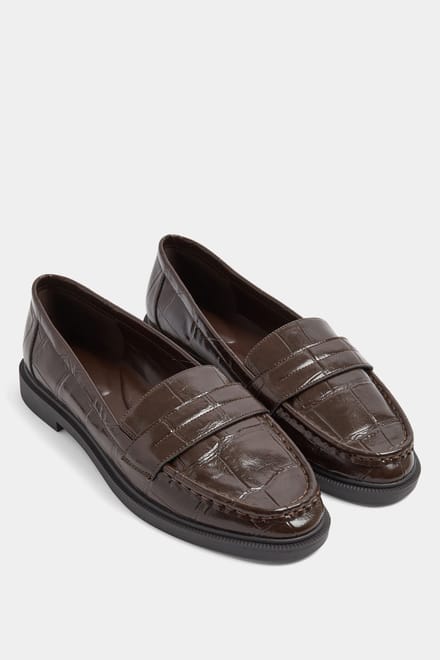 Yours Chocoladebruine Loafers Met Krokodillenprint In Brede Epasvormsize 42E