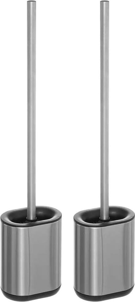 2x 5five wc-/toiletborstel met houder plat - rvs - polypropyleen siliconen kunststof - 53 cm