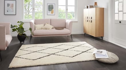 Hoogpolig vloerkleed ruiten Moss - crème 80x150