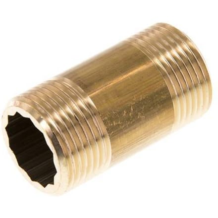 G 1'' Messing Dubbele Pijpnippel 16 Bar DIN 2982 - 60mm