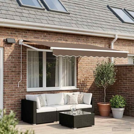 vidaXL - Handbediende - luifel - met - LED's - Taupe - 100% - Polyester - en - Aluminium