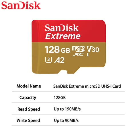 SanDisk Extreme microSDXC-kaart 128 GB Class 10, UHS-I, v30 Video Speed Class Schokbestendig, Waterdicht