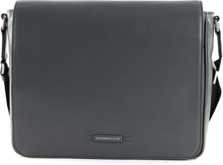 MANDARINA DUCK Leren Schoudertas Laptoptas met laptopvak Times Messenger Lead Grijs