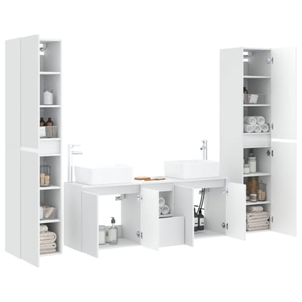 vidaXL - Badkamerkast - set - 5 - st - Wit - 33 - x - 34,5 - x - 160 - cm - Bewerkt - hout