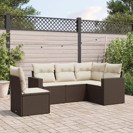 vidaXL - 5-delige - Loungeset - met - kussens - poly - rattan - bruin
