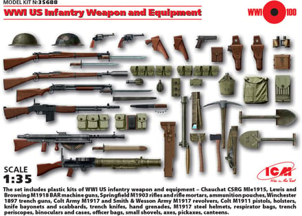 ICM Modelbouwpakket Militaire voertuigen - 35688 WWI US Infantry Weapon and Equipment Plastic - 1:35 - Modelbouw