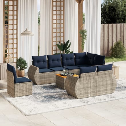 vidaXL - 9-delige - tuinbankset - met - kussens, - grijs - polyrotan