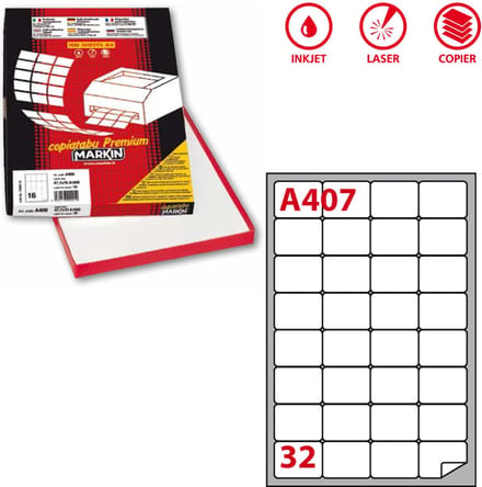 Markin 210A407, Wit, Laser/inkjet, 70 g/m², 47.5x35 mm, 3200 stuk(s), 100 vel