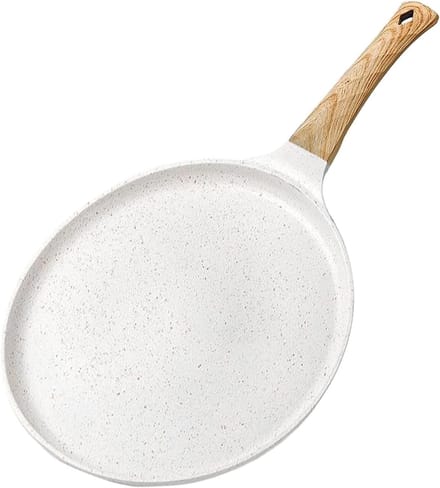 Crêpe Pan - Pannenkoekenpan Platte - Ontbijt Maken - Antiaanbaklaag - 24cm Diameter - Wit