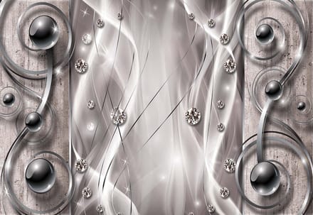 Fotobehang Silver Grey Black Abstract Modern Art | PANORAMIC - 250cm x 104cm | 130g/m2 Vlies