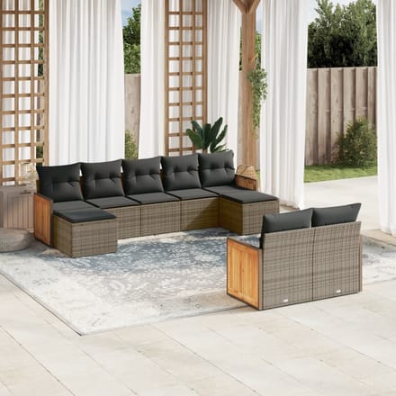 vidaXL - 9-delige - Loungeset - met - kussens - poly - rattan - grijs