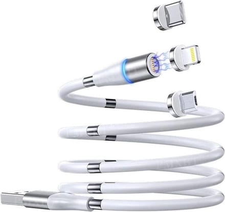 VLTG USB kabel Magnetisch - 3 in 1 - 8 Pin/USB-C/Micro - 1m - Wit