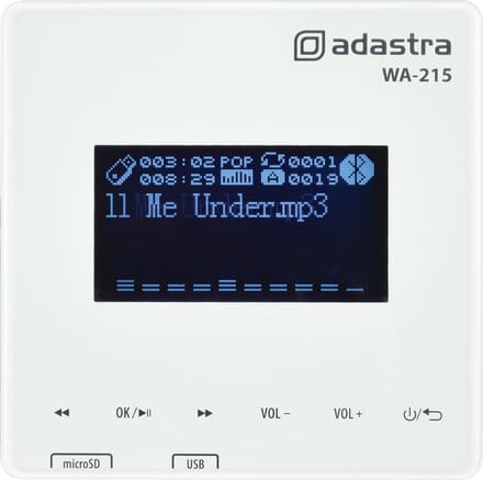 Adastra WA-215 inbouwversterker 2 x 15 W met bluetooth, USB, microSD en FM