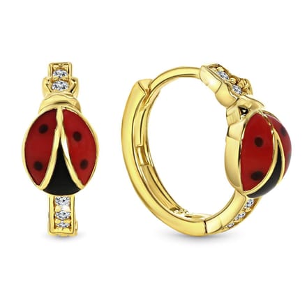 Juwelier Emo - Lieveheersbeestje Oorbellen Goud - 14 Karaat – Diameter 12mm