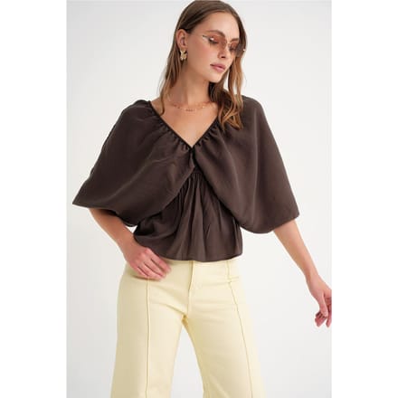 V-halsblouse met ruchesdetail