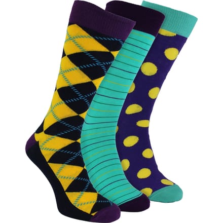 HS by Happy Socks - Heren 3-pack Fun Novelty Kousen - Ruitpatroon (Paars)