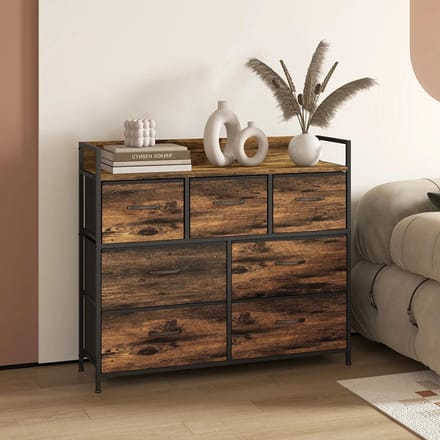 Sweiko Ladekast - 7 Stoffen laden - Stalen frame - 98x29x85 cm - Vintage bruin