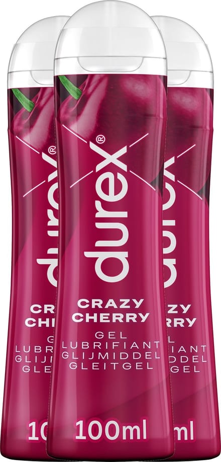 Durex Glijmiddel Crazy Cherry - Kers - waterbasis - 100ML - 3 Stuks - Voordeelverpakking