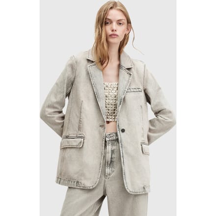 AllSaints Ever Denim Blazer Sand Grey Größe: 2 | Jeansjacken Outlet | Damen | Blau