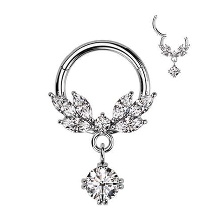 Piercing met CZ vine hanger clicker 1.2x8 - zilver - LMPiercings