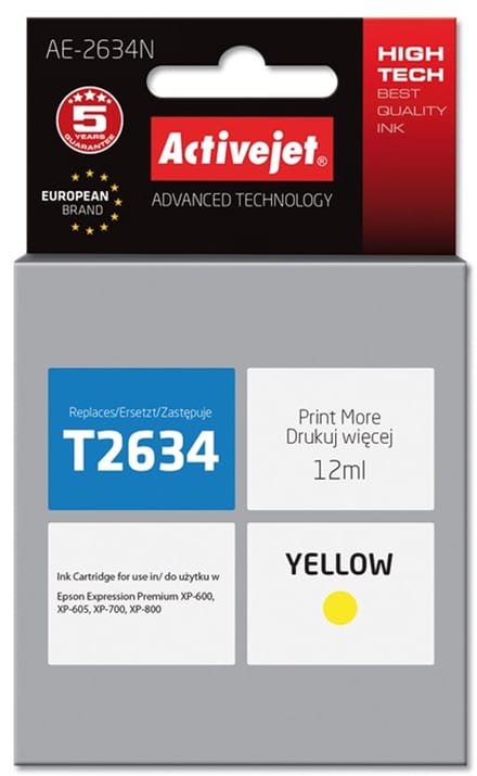 Activejet AE-2634N inkt (vervanging Epson 26 T2634; Supreme; 12 ml; geel)