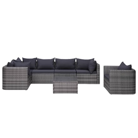 vidaXL - 7-delige - Loungeset - met - kussens - poly - rattan - grijs