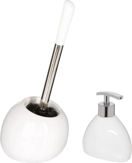 5Five - WC-/toiletborstel in houder - wit - Zeeppompje 300 ml