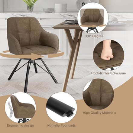 Eetkamerstoelen Set van 6 Draaibaar - Bruin - Novihome