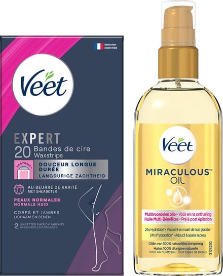 Veet - Alle huidtypes - Miraculous oil - Ontharingsstrips Benen (Normal) 20st