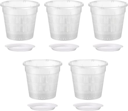Omgoods - Set van 5 Transparante Orchidee Potten met Ondertafel