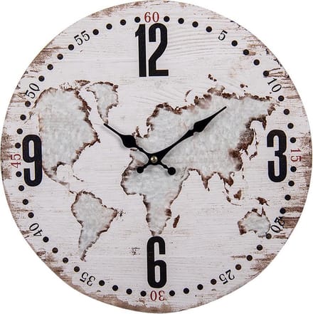 Clayre & Eef Wandklok Ø 34 cm Beige MDF Rond Wereldkaart Muurklok