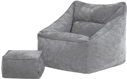 Comfortabele Zitzak Fauteuil met Voetensteun - Grijs Chenille