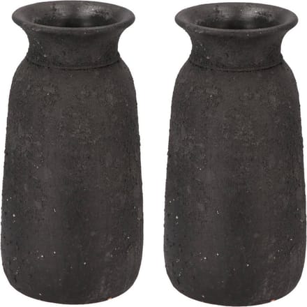 DK Design Bloemenvaas kruik Maya - 2x - verweerd zwart - D16 x H30 cm - rustiek