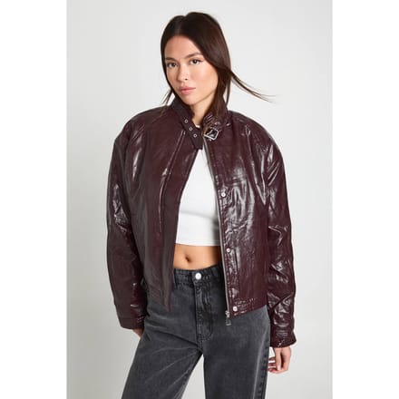 boohoo Dames Kunstleren Bomber | Burgundy | Maat: 10