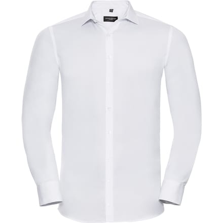 Russell Collection Heren Ultimate Stretch Fitted Overhemd met Lange Mouwen (Wit)