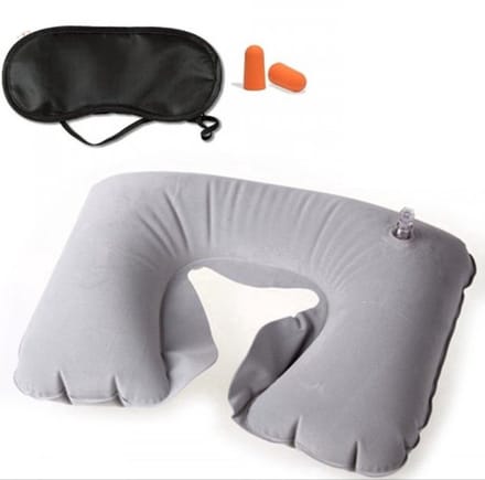 Scoby - Reisset - Opblaasbaar nekkussen - Slaapmasker - Travel Set - Compact formaat - Grijs