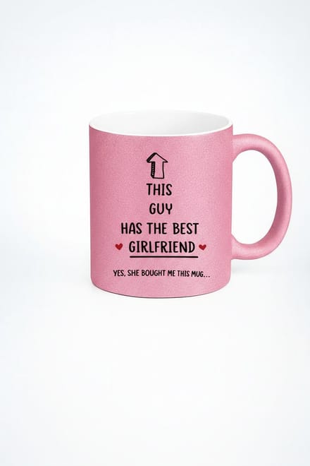 Roze Glitter Mok 'Deze Gast Heeft De Beste Vriendin' - Grappig Cadeau voor Vriend