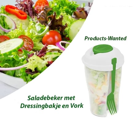 2-Stuks Saladebeker met Dressingbakje en Vork