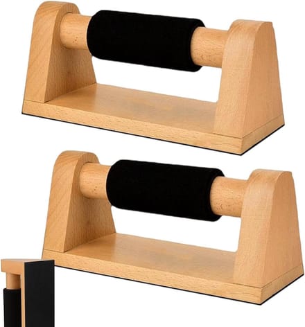 Krachtstang Handgrepen - Houten Grepen - Vloertraining - Antislip Basis - 2 Stuks - Houtkleur