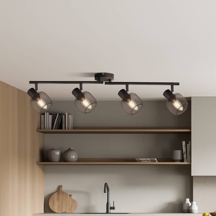 Searchlight Plafondspot Meshy, zwart, metaal, 4-lamps, E14, 79 cm